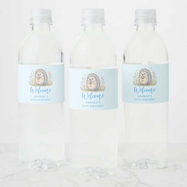Rótulo De Garrafa De Vinho ouriço fofo com Boas-vindas de Lanterna (Garrafas)