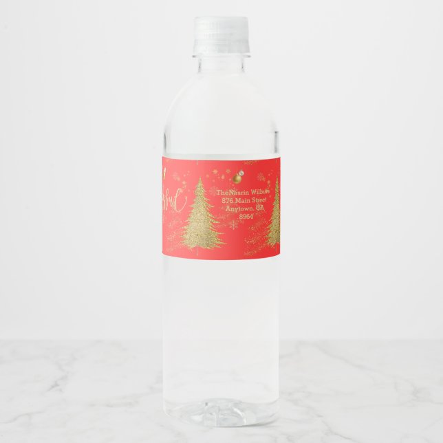Rótulo De Garrafa De Vinho Ouro ALEGRE no Natal Vermelho (Frente)