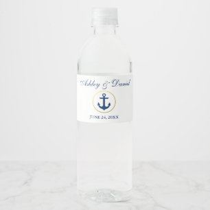 Rótulo De Garrafa De Vinho Ouro branco dos azuis marinhos náuticos do