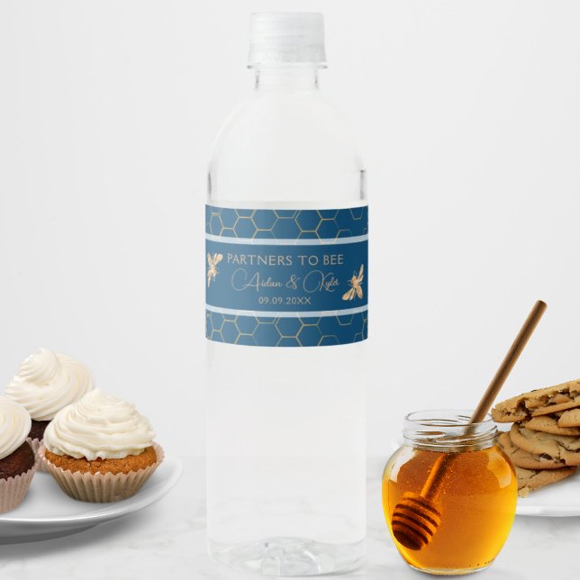 Rótulo De Garrafa De Vinho Ouro Indigo & Honeycomb Chá de casamento de Abelha (Criador carregado)