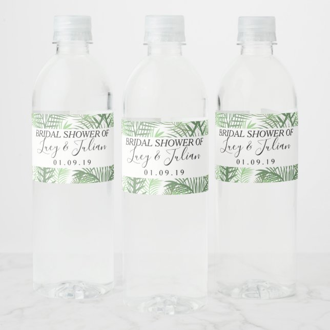 Rótulo De Garrafa De Vinho Padrão de Folha de Palmeira Tropical Verde Casamen (Garrafas)