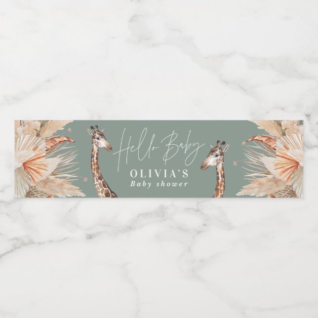 Rótulo De Garrafa De Vinho Pampas botânicas girafa safari verde (Rótulo Único)