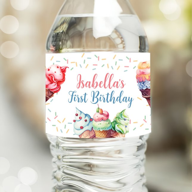 Rótulo De Garrafa De Vinho Parte primeiro aniversario sorvete (Criador carregado)