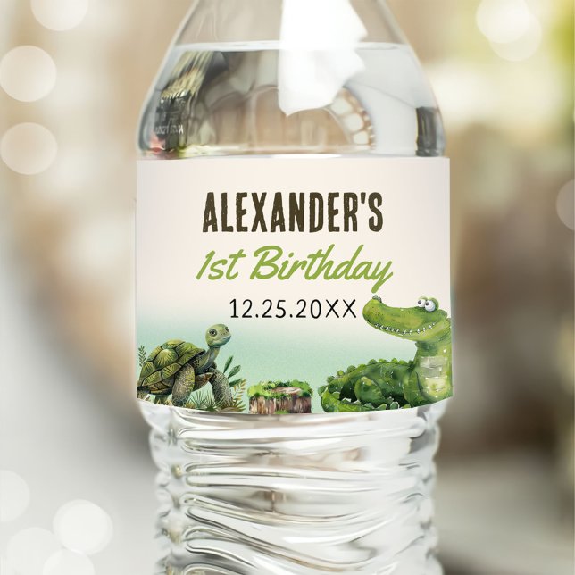 Rótulo De Garrafa De Vinho Partido do primeiro aniversario de Réptil do Swamp (Criador carregado)