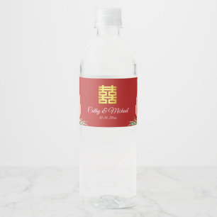 Rótulo De Garrafa De Vinho Peônia floral dupla felicidade casamento chinês ve