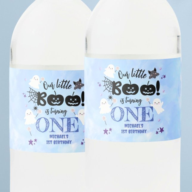 Rótulo De Garrafa De Vinho Pequeno Boo! Bonito Menino Spooky primeiro anivers (Criador carregado)