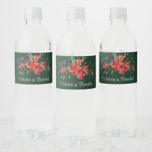 Rótulo De Garrafa De Vinho Personalização de Casamento Floral de Poinsettia d
