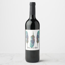 Rótulo de Garrafa de Vinho Personalizado com Penas