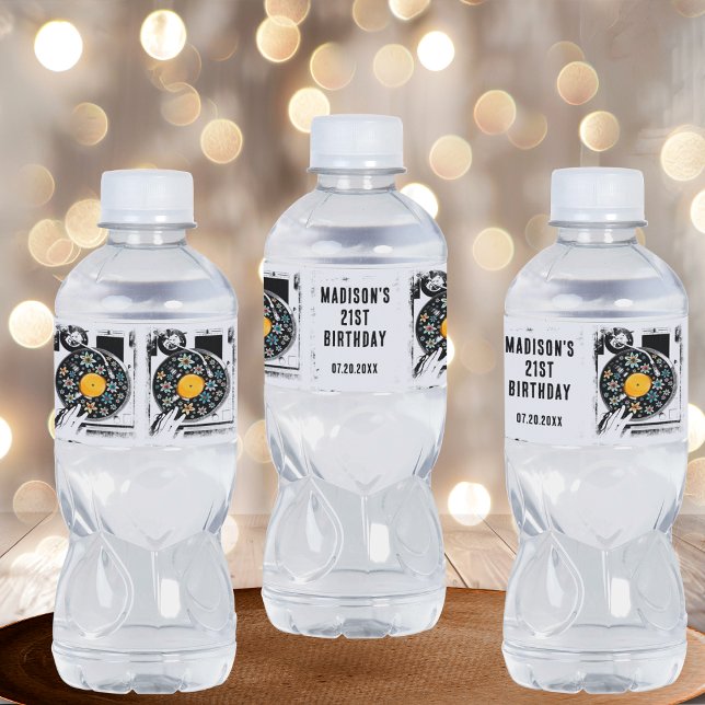 Rótulo De Garrafa De Vinho Personalizar Registro Floral de Vinilo Retro (Criador carregado)