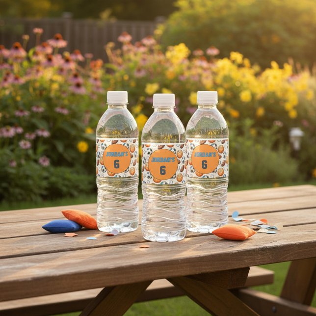 Rótulo De Garrafa De Vinho Personalized Birthday Sports Theme Water Label (Criador carregado)