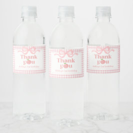 Rótulo De Garrafa De Vinho Pêssego Rosa Gingham Primeiro Aniversário