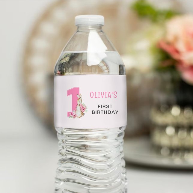 Rótulo De Garrafa De Vinho Peter Rabbit | Primeiro Rosa de Aniversário (Criador carregado)