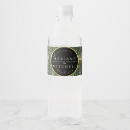 Rótulo De Garrafa De Vinho Pincel Verde Elegante com ouro e rodada preta