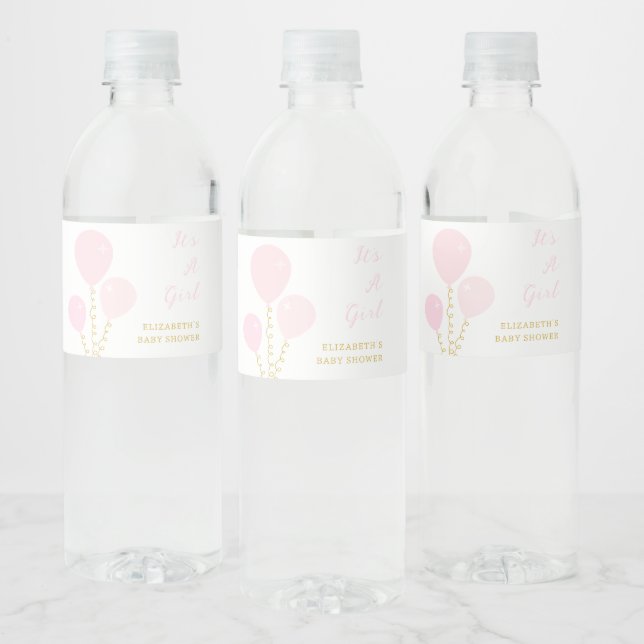 Rótulo De Garrafa De Vinho Pink Balloons Girl Baby Shower (Garrafas)