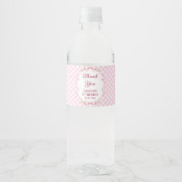 Rótulo De Garrafa De Vinho Pink Gingham Bow First Birthday Water Bottle Label