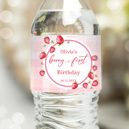 Rótulo De Garrafa De Vinho Pink Gingham Strawberry Aniversário