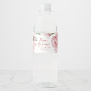 Rótulo De Garrafa De Vinho Placa de Festa de aniversário Floral Rosa