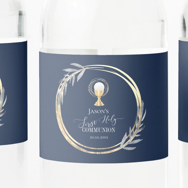 Rótulo De Garrafa De Vinho Primeira espuma de ouro azul da comuna e azul (Criador carregado)