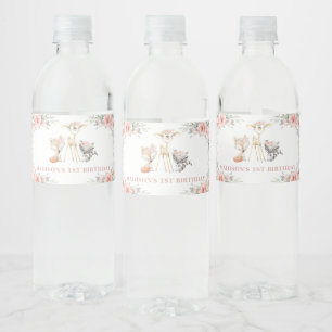 Rótulo De Garrafa De Vinho primeiro aniversario de Floresta Floral de Blush C