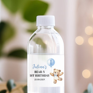 Rótulo De Garrafa De Vinho Primeiro Aniversário do Bear Azul Balão