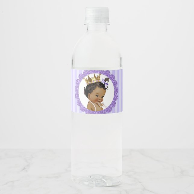 Rótulo De Garrafa De Vinho Princesa Lavanda Dourada afro-americana (Frente)