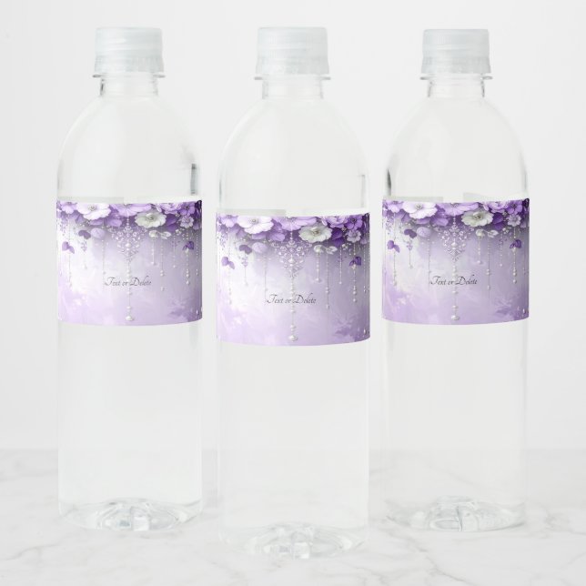 Rótulo De Garrafa De Vinho Purple Flowers Water Bottle Label (Garrafas)