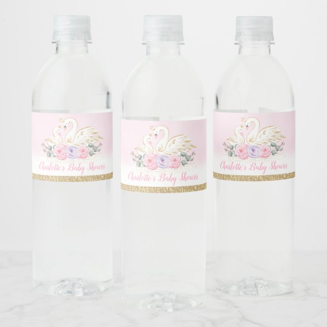 Rótulo De Garrafa De Vinho Púrpura, cor-de-rosa, Swan Princesa Chá de fraldas (Garrafas)