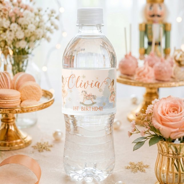 Rótulo De Garrafa De Vinho Quebra-Nozes Sugar Plum 1º Aniversário (Nutcracker Sugar Plum 1st Birthday Water Bottle Label)