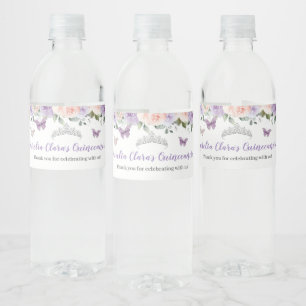 Rótulo De Garrafa De Vinho Quinceañera Blush Lilac Floral Borboletas