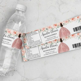 Rótulo De Garrafa De Vinho Quinceañera Blush Princesa Floral Doce Aniversário
