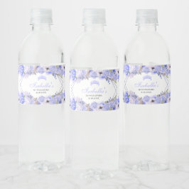 Rótulo De Garrafa De Vinho Quinceanera Floral Azul Periwinkle