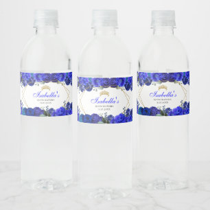 Rótulo De Garrafa De Vinho Quinceanera Real Azul e Dourada