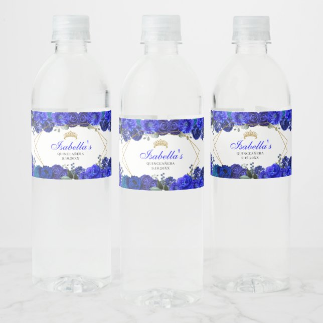 Rótulo De Garrafa De Vinho Quinceanera Real Azul e Dourada (Garrafas)