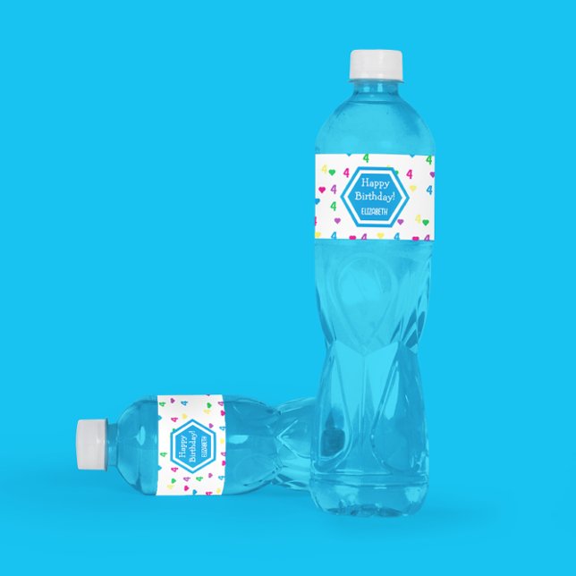 Rótulo De Garrafa De Vinho Rainbow Hearts 4º aniversário (Criador carregado)