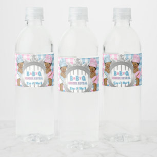 Rótulo De Garrafa De Vinho Revelação de Gênero Rosa Azul Gingham Baby Q Churr