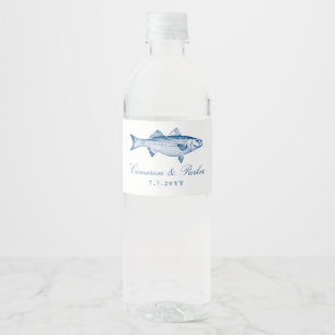 Rótulo De Garrafa De Vinho Robalo Listrado Peixe Azul-Marinho Lembrança de Ca