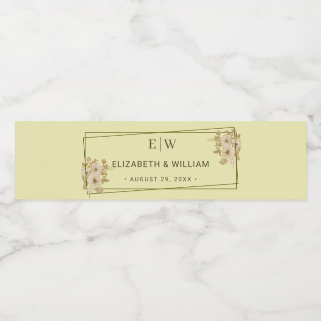 Rótulo De Garrafa De Vinho Rosa - Casamento Amarelo Celestial Monograma (Rótulo Único)