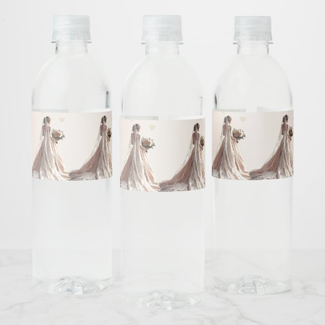 Rótulo De Garrafa De Vinho Rosa Casamento no inverno Noiva Ouro Shiny Heart P (Garrafas)