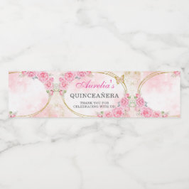 Rótulo De Garrafa De Vinho Rosa Dourada Quinceanera Miss Quince 15 Anos Anive