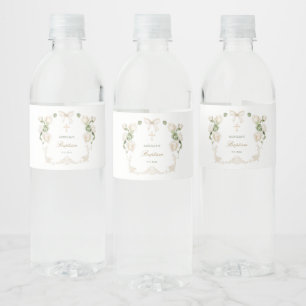 Rótulo De Garrafa De Vinho Rosas de Marfim Delicadas Enquadram Batismo