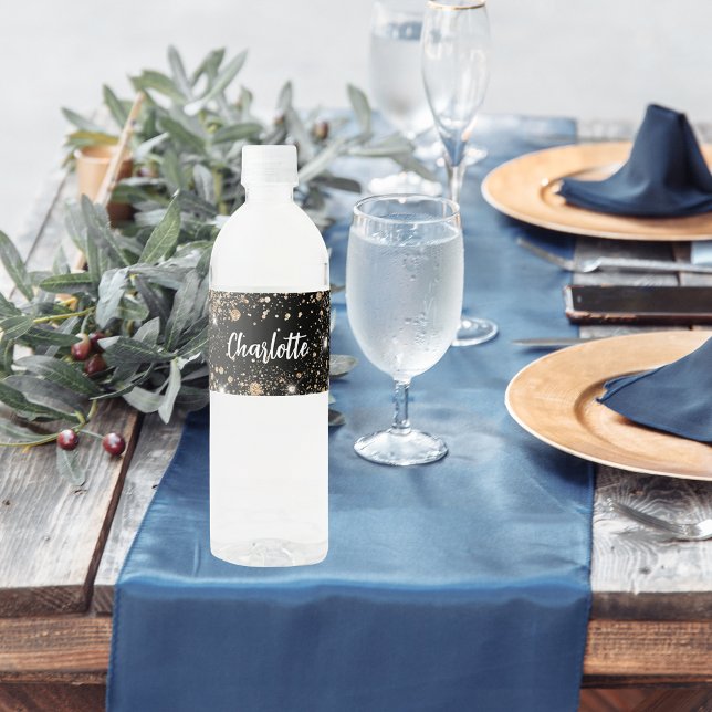 Rótulo De Garrafa De Vinho Roteiro de nome brilhante de ouro preto (Criador carregado)