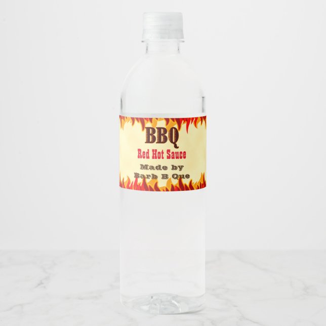 Rótulo De Garrafa De Vinho Rótulo Personalizado de Molho Quente BBQ com Chama (Frente)