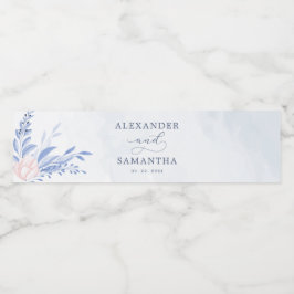 Rótulo De Garrafa De Vinho Rustic Dusty Blue Watercolor Deixa Casamento Doura