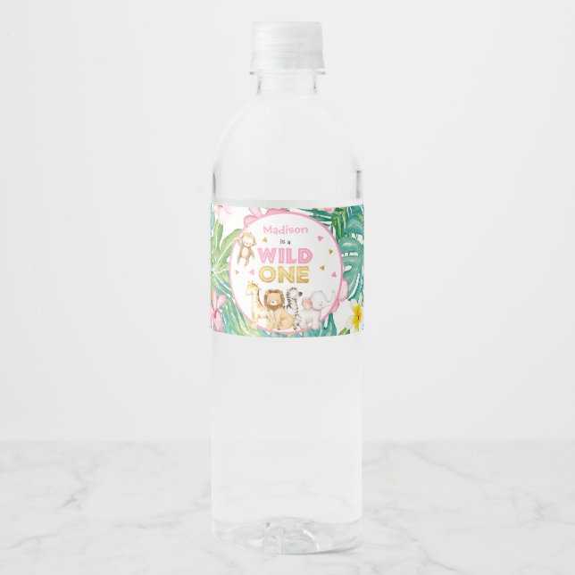 Rótulo De Garrafa De Vinho Safari Animais Selvagens de Um primeiro aniversari (Frente)