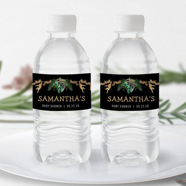 Rótulo De Garrafa De Vinho Safari Baby Shower Green Gold Black (Criador carregado)