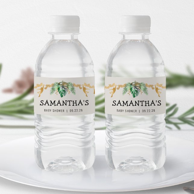 Rótulo De Garrafa De Vinho Safari Chá de fraldas Verde Dourado Ecru (Criador carregado)