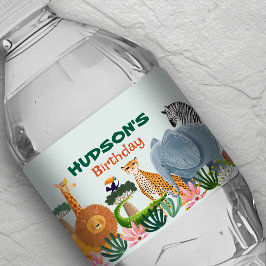 Rótulo De Garrafa De Vinho Safari jungle animals birthday water bottle Label