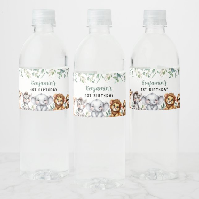 Rótulo De Garrafa De Vinho Safari Selva Animais Selvagens Um primeiro anivers (Garrafas)