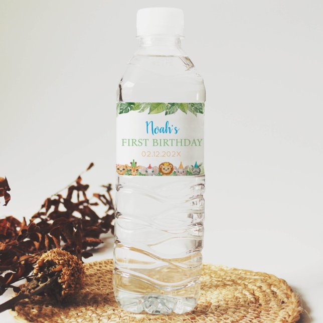 Rótulo De Garrafa De Vinho Safari Wild One Birthday Water Bottle Label (Criador carregado)