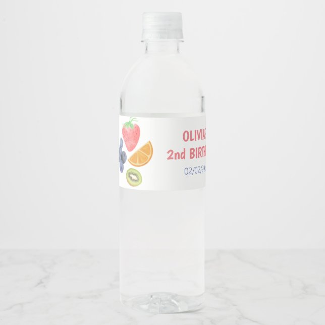 Rótulo De Garrafa De Vinho segundo aniversário de tema de fruta (Frente)